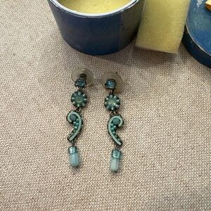 Teal Beaded Paisley Dangle Earrings – Vintage Style Boho Design